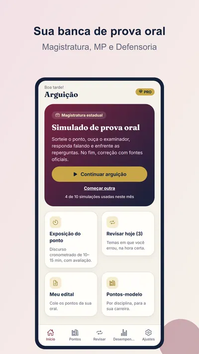 Início com a próxima arguição e o desempenho