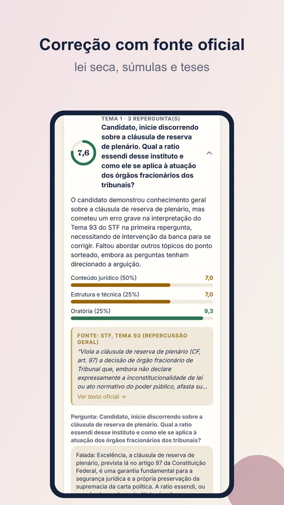 Tela de correção do Arguição com notas por critério e a fonte oficial